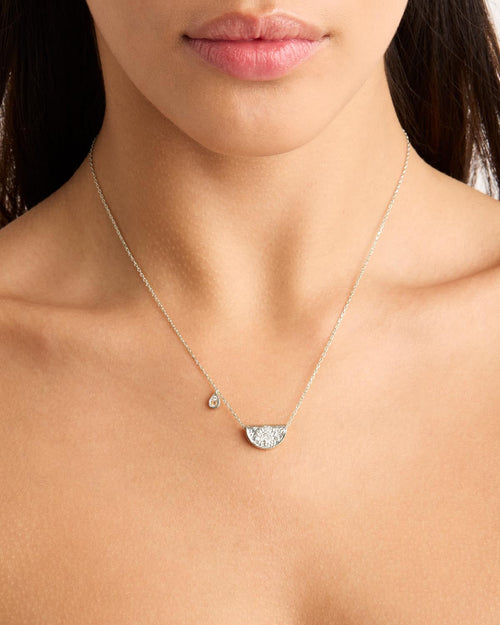 White Gold Vermeil Lotus Birthstone Necklace - June - Moonstone
