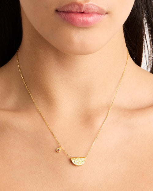 Yellow Gold Vermeil Lotus Birthstone Necklace - July - Ruby