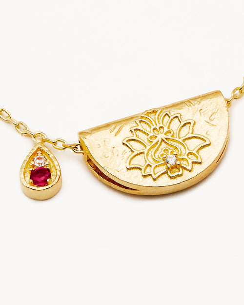 Yellow Gold Vermeil Lotus Birthstone Necklace - July - Ruby