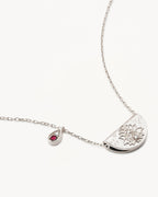 White Gold Vermeil Lotus Birthstone Necklace - July - Ruby