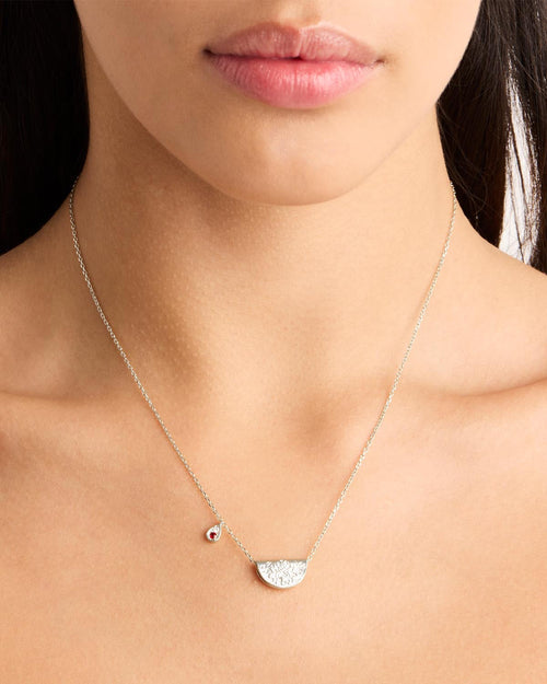 White Gold Vermeil Lotus Birthstone Necklace - July - Ruby