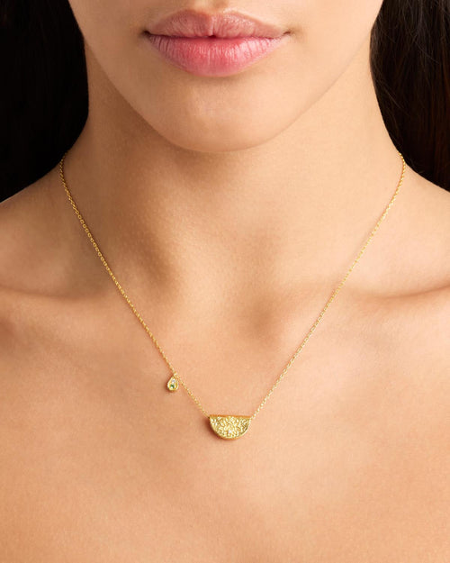 Yellow Gold Vermeil Lotus Birthstone Necklace - August - Peridot