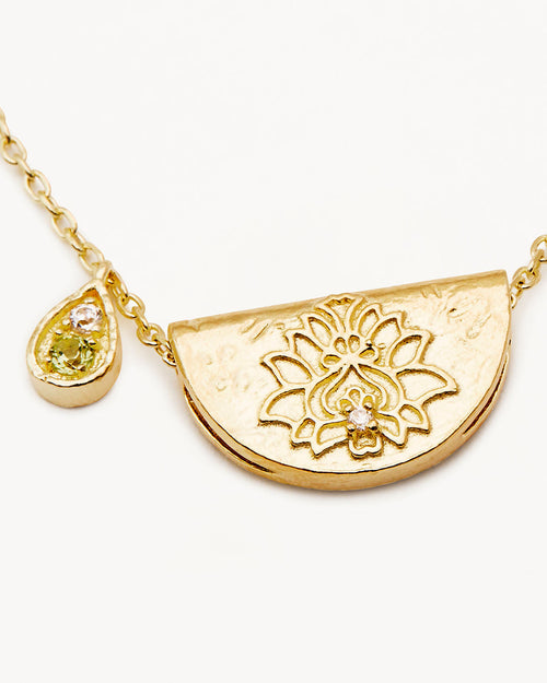 Yellow Gold Vermeil Lotus Birthstone Necklace - August - Peridot