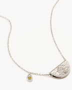 White Gold Vermeil Lotus Birthstone Necklace - August - Peridot