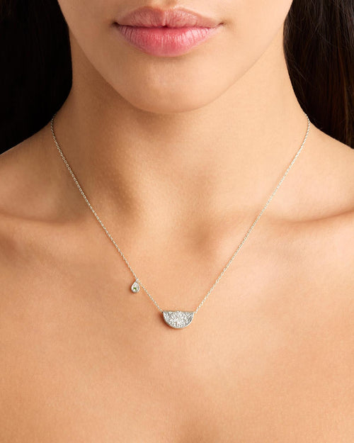 White Gold Vermeil Lotus Birthstone Necklace - August - Peridot