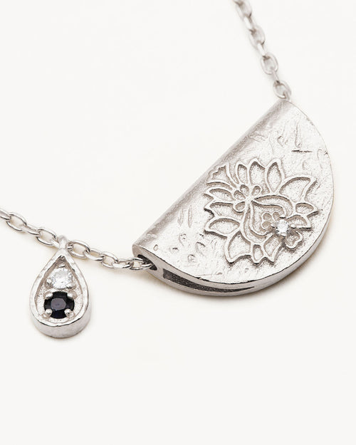 White Gold Vermeil Lotus Birthstone Necklace - September - Sapphire