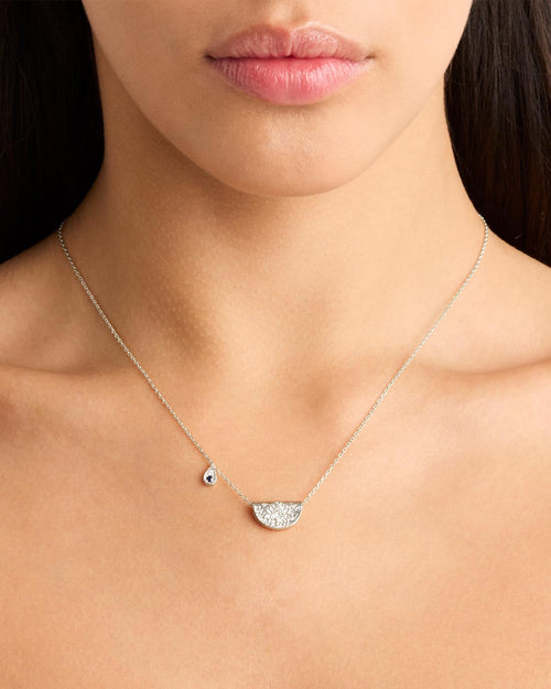 White Gold Vermeil Lotus Birthstone Necklace - September - Sapphire