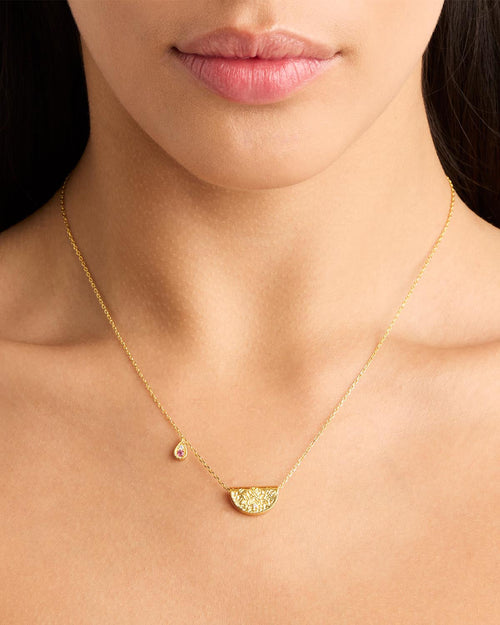 Yellow Gold Vermeil Lotus Birthstone Necklace - October - Pink Tourmaline
