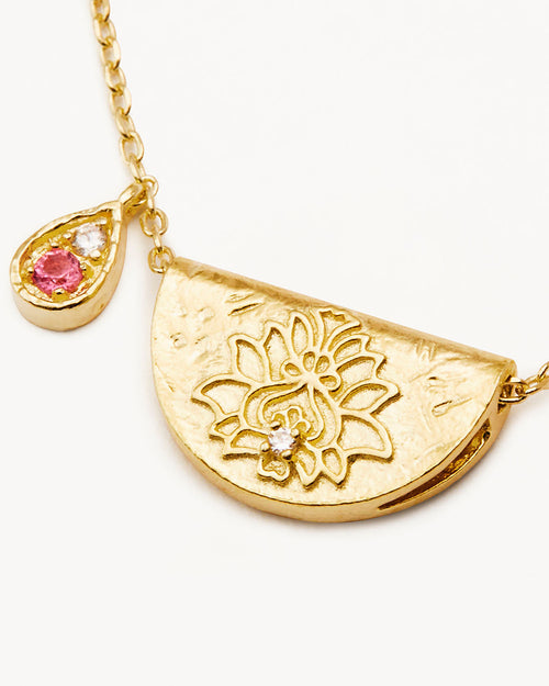 Yellow Gold Vermeil Lotus Birthstone Necklace - October - Pink Tourmaline