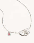 White Gold Vermeil Lotus Birthstone Necklace - October - Pink Tourmaline