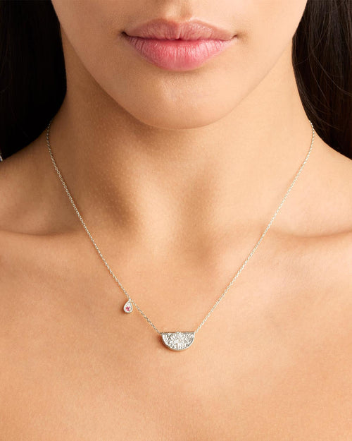 White Gold Vermeil Lotus Birthstone Necklace - October - Pink Tourmaline