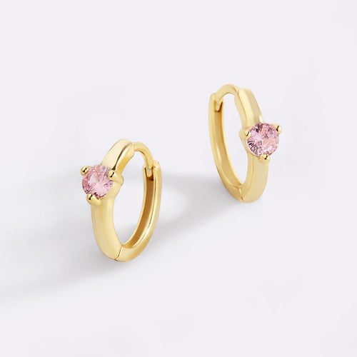 Single Stone Birthstone Huggie Hoop Earrings