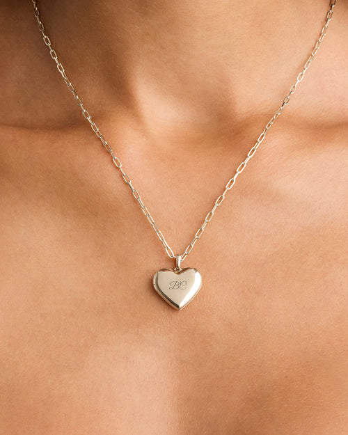 White Gold Vermeil Large Heart Lotus Locket Pendant