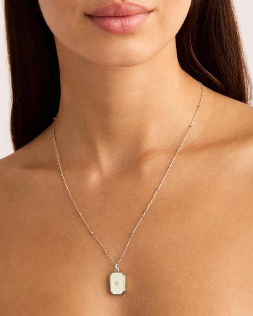 White Gold Vermeil Rectangular Lotus Locket Pendant