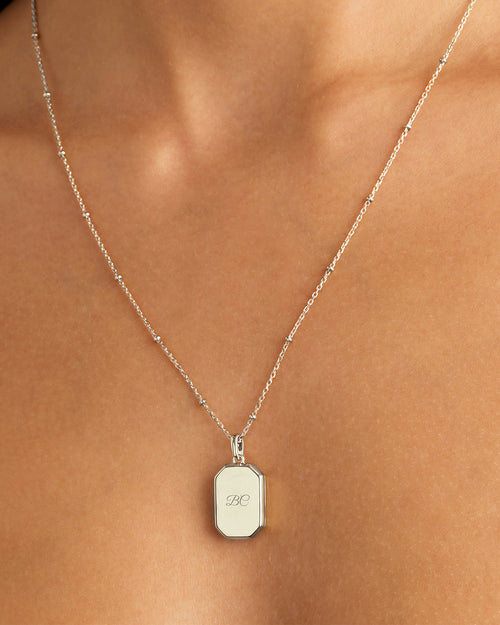 White Gold Vermeil Rectangular Lotus Locket Pendant