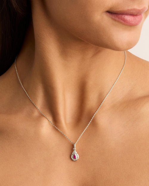 White Gold Vermeil With Love Birthstone Annex Link Pendant - July