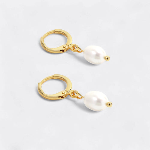 Freshwater Pearl Drop Huggie Earrings