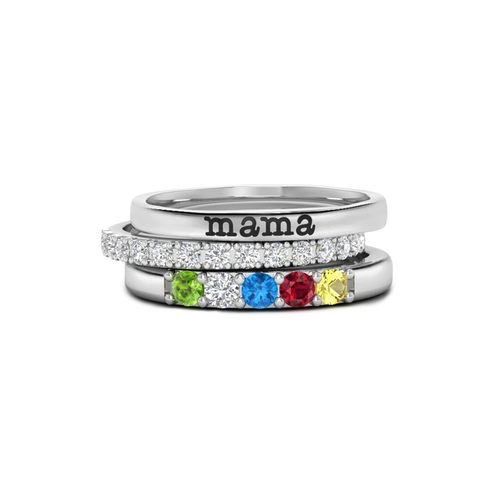 Personalized Name Birthstones Stacking Rings