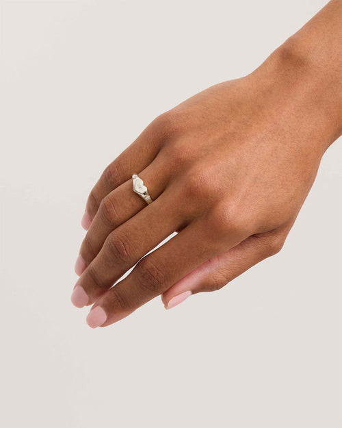 White Gold Vermeil Heart Signet Ring