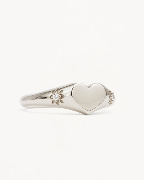 White Gold Vermeil Heart Signet Ring