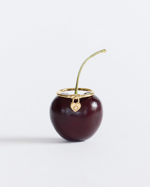 Yellow Gold Vermeil Crystal Lotus Heart Padlock Ring