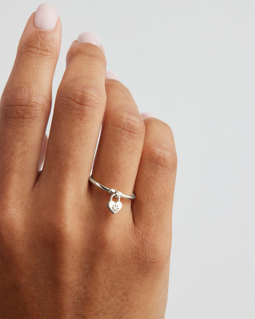 White Gold Vermeil Crystal Lotus Heart Padlock Ring