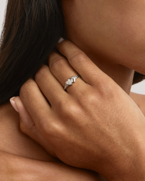 White Gold Vermeil Forever Intertwined Heart Signet Ring