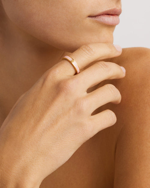 Yellow Gold Vermeil Born to Bloom Enamel Ring - Rose Quartz