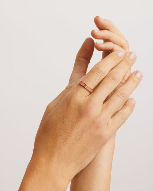 Yellow Gold Vermeil Born to Bloom Enamel Ring - Pink Clay