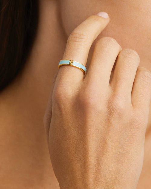 Yellow Gold Vermeil Born to Bloom Enamel Ring - Cloud Blue