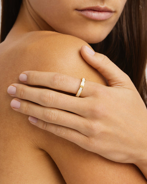 Yellow Gold Vermeil Born to Bloom Enamel Ring - Bone