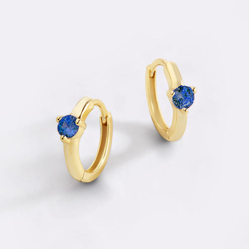 Single Stone Birthstone Huggie Hoop Earrings