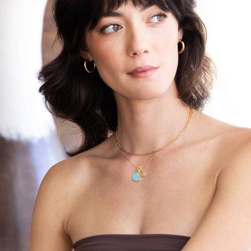 Turquoise Heart Initial Necklace