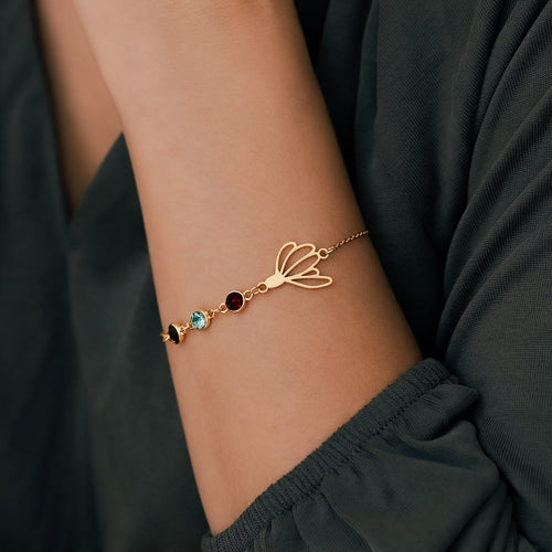 Personalized Birth Flower & Birthstones Bracelet November Chrystanthemum