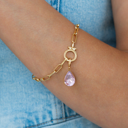 Mint Paperclip Bracelet & Teardrop Birthstone Charm