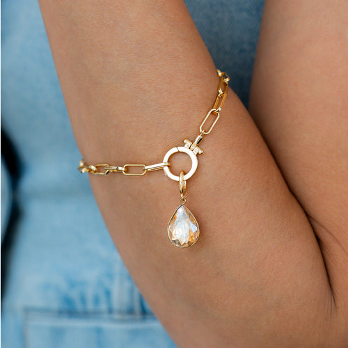Mint Paperclip Bracelet & Teardrop Birthstone Charm