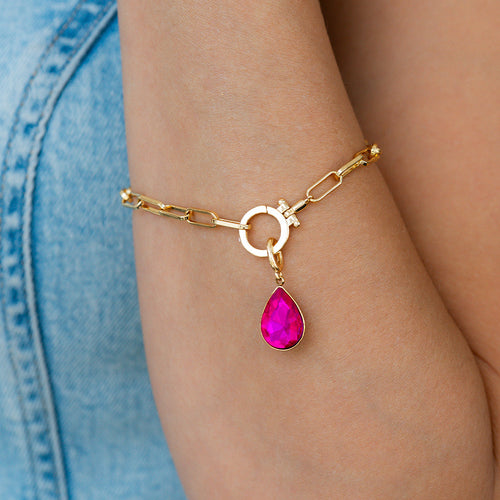 Mint Paperclip Bracelet & Teardrop Birthstone Charm
