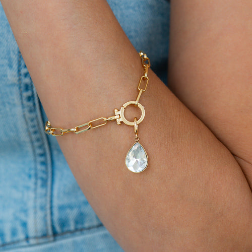 Mint Paperclip Bracelet & Teardrop Birthstone Charm