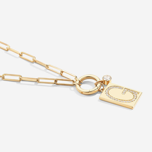 Pave Initial Pendant Necklace with Paperclip Chain