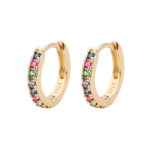 Rainbow Gemstone Huggie Hoop Earrings