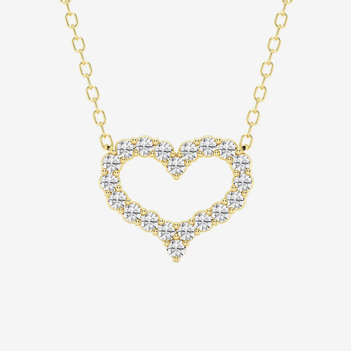 Round Lab Grown Diamond Open Heart Pendant with Adjustable Chain