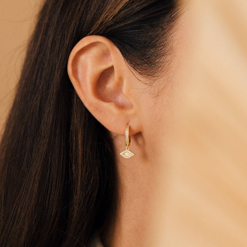 Aleah Opal Evil Eye Dangle Hoop Earrings