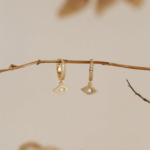 Aleah Opal Evil Eye Dangle Hoop Earrings