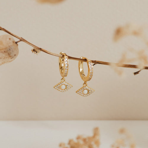 Aleah Opal Evil Eye Dangle Hoop Earrings