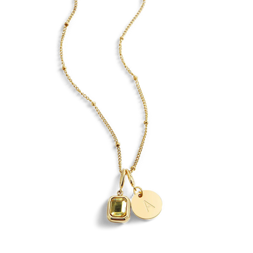 Baguette Birthstone & Initial Necklace