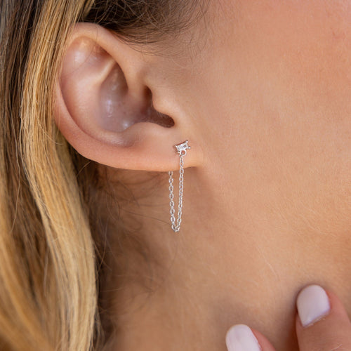 Baguette Diamond Chain Earrings