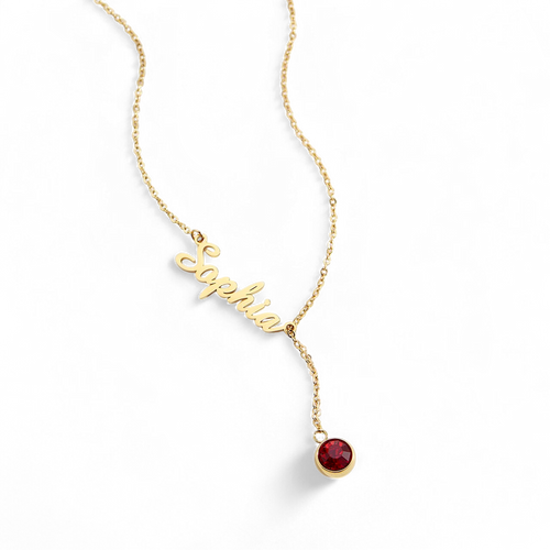 Birthstone Lariat Name Necklace