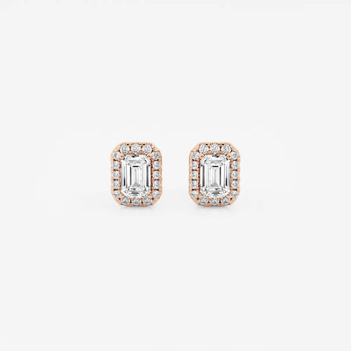 Emerald Lab Grown Diamond Halo Certified Stud Earrings