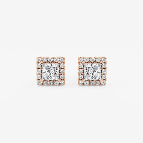 Princess Lab Grown Diamond Halo Certified Stud Earrings