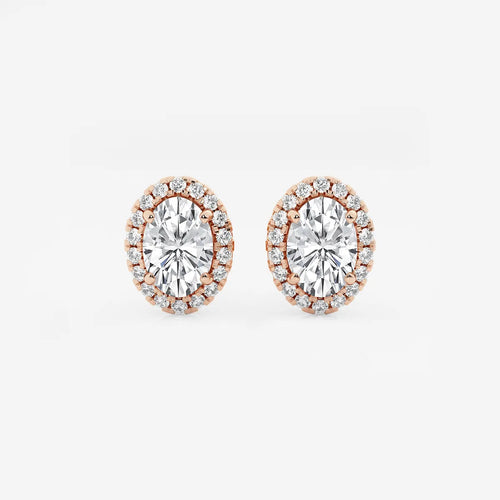 Oval Lab Grown Diamond Halo Certified Stud Earrings